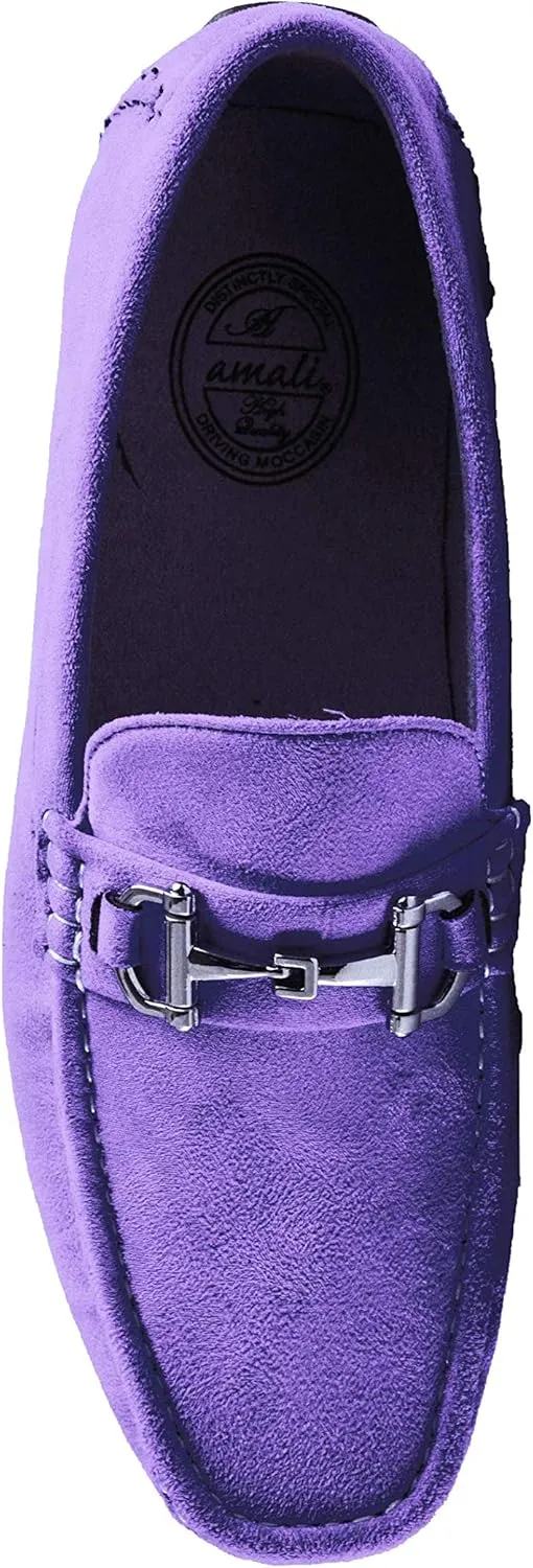 Amali Walken Men's Casual Slip-On Loafers, Driving Moccasin Shoes for Men with Silver Buckle, Available in Plush Microfiber and PU Leather