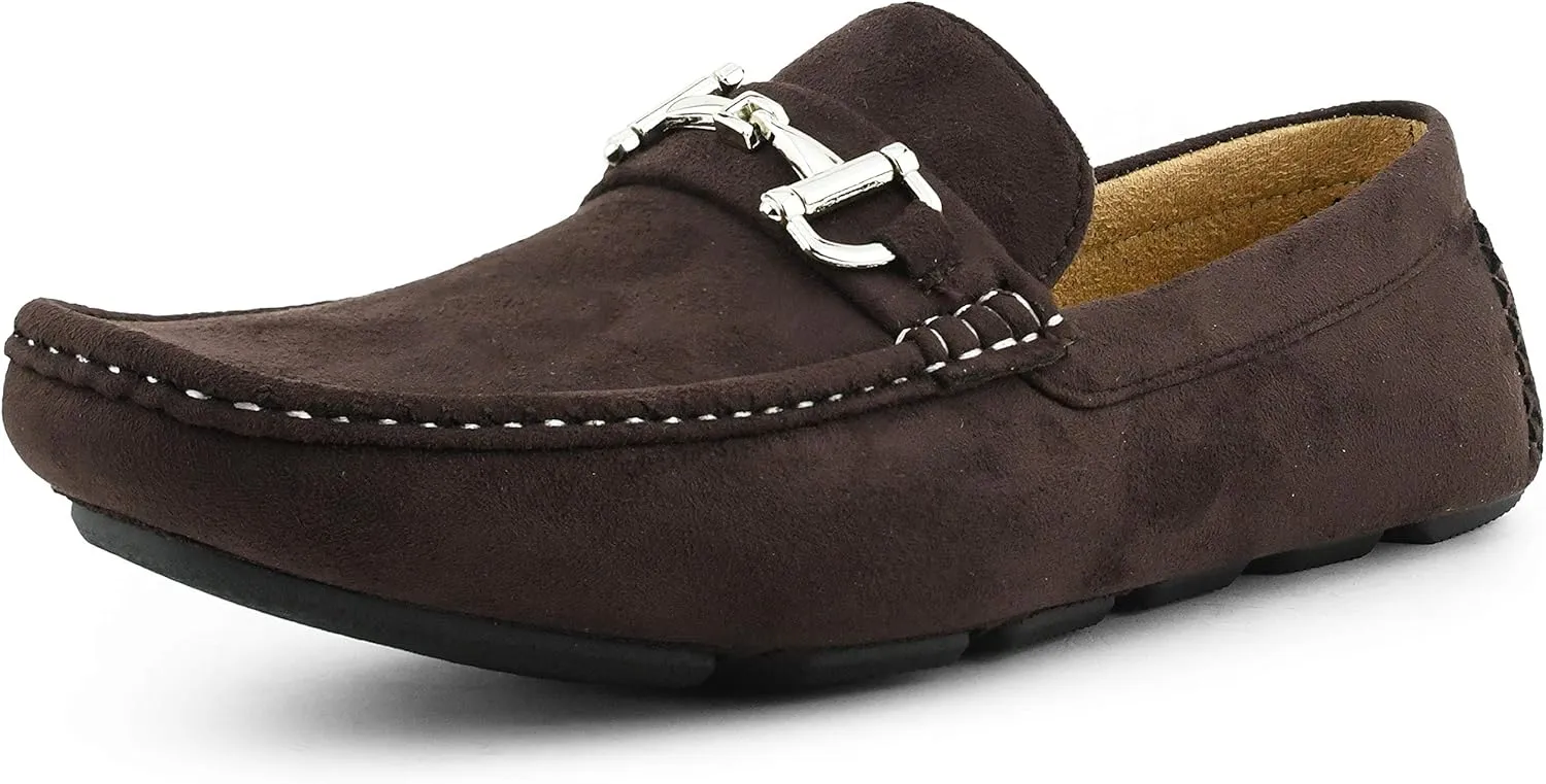 Amali Walken Men's Casual Slip-On Loafers, Driving Moccasin Shoes for Men with Silver Buckle, Available in Plush Microfiber and PU Leather