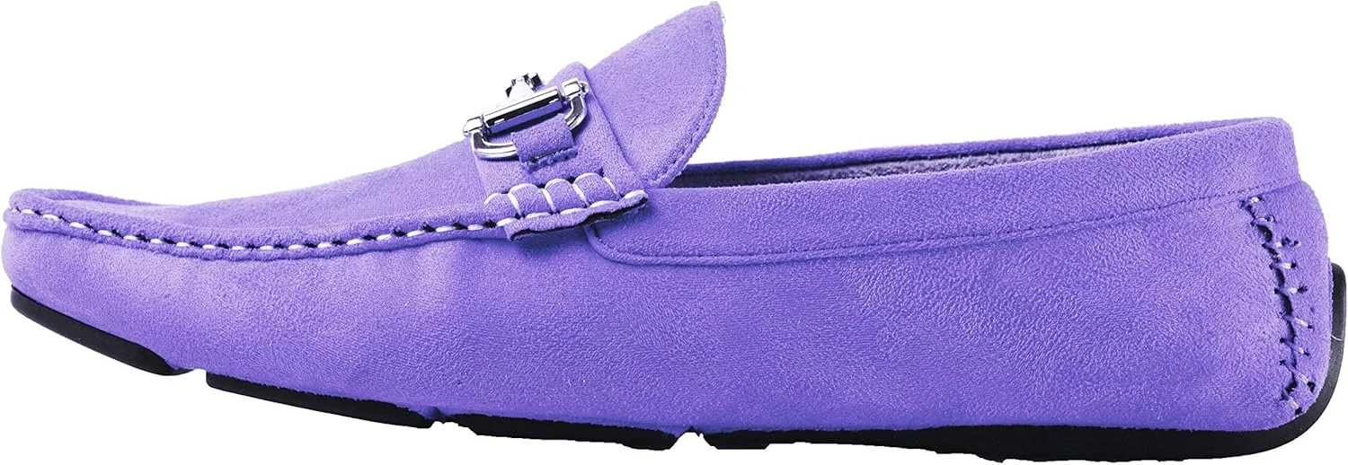 Amali Walken Men's Casual Slip-On Loafers, Driving Moccasin Shoes for Men with Silver Buckle, Available in Plush Microfiber and PU Leather