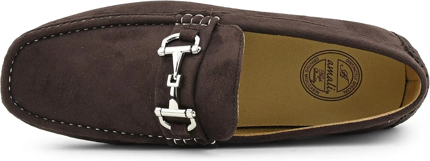 Amali Walken Men's Casual Slip-On Loafers, Driving Moccasin Shoes for Men with Silver Buckle, Available in Plush Microfiber and PU Leather