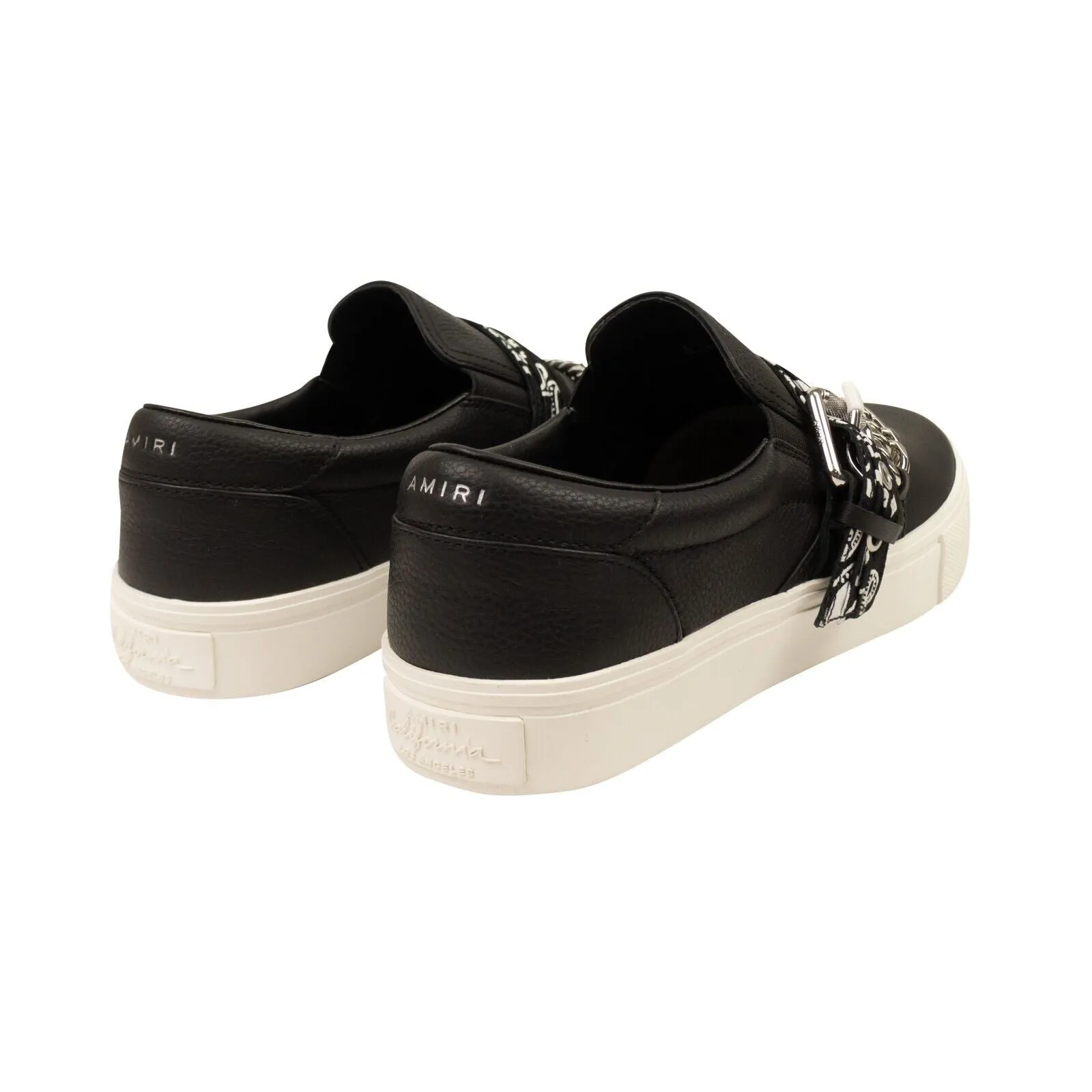 Black Leather Bandana Chain Slip On Sneakers