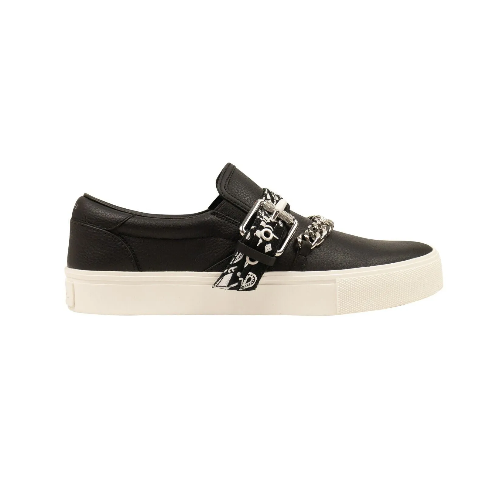 Black Leather Bandana Chain Slip On Sneakers