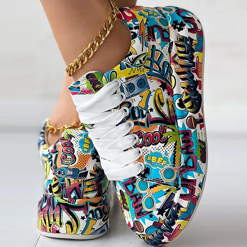 Casual Graffiti Round Comfortable Sport Shoes