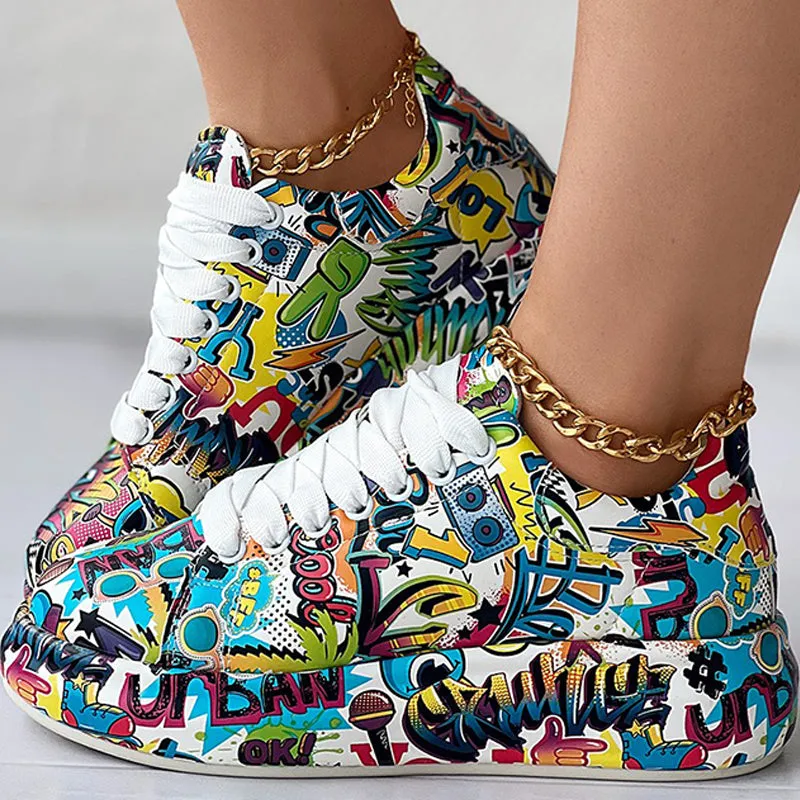 Casual Graffiti Round Comfortable Sport Shoes