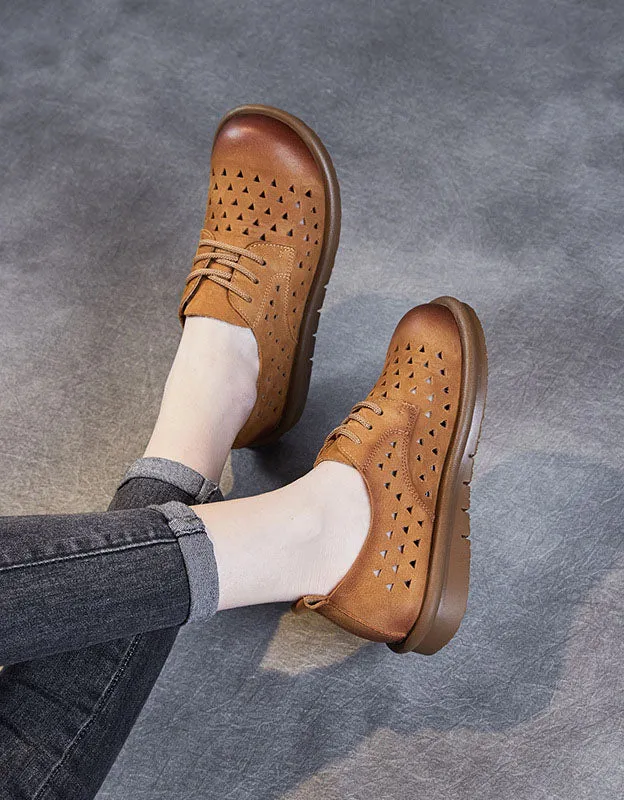 Comfortable Leather Soft Sole Hollow Flat Shoes