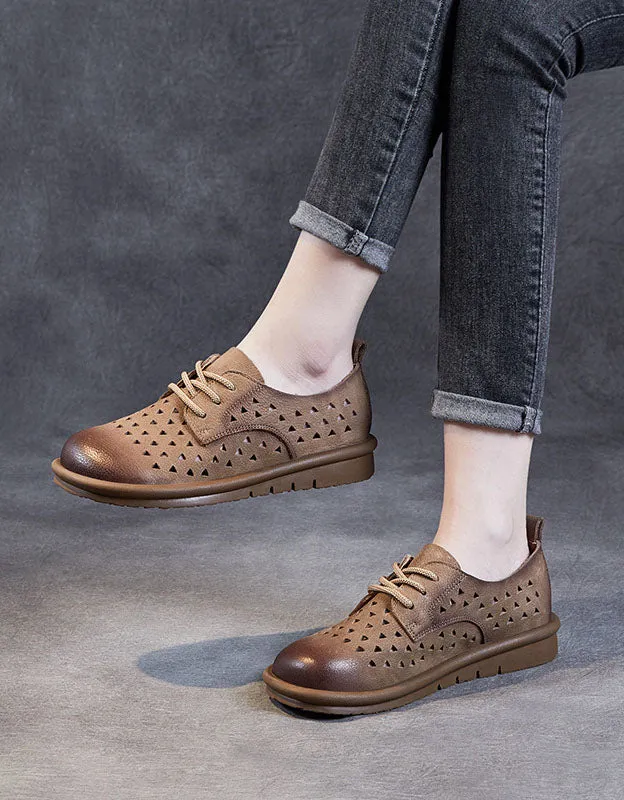 Comfortable Leather Soft Sole Hollow Flat Shoes