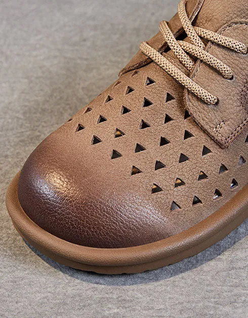 Comfortable Leather Soft Sole Hollow Flat Shoes