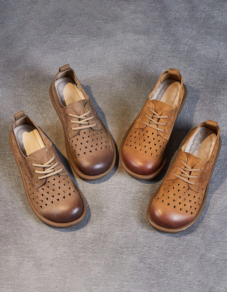 Comfortable Leather Soft Sole Hollow Flat Shoes