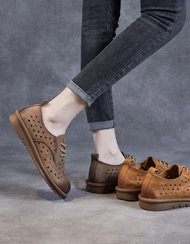 Comfortable Leather Soft Sole Hollow Flat Shoes