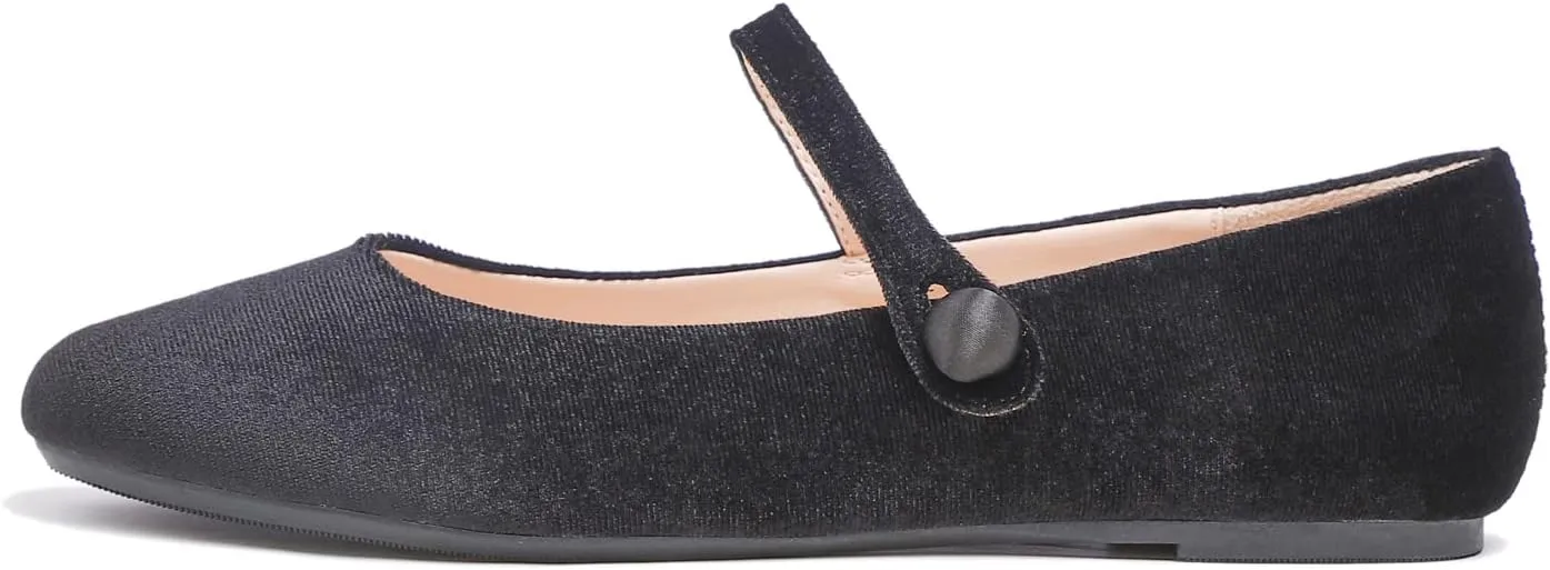 FEVERSOLE Women's Mary Jane Fashion Round Toe Easy Buckle Slip On Flats