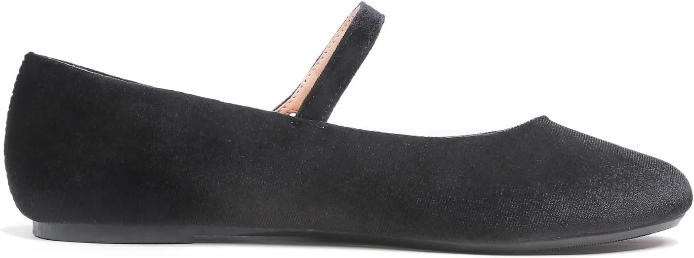 FEVERSOLE Women's Mary Jane Fashion Round Toe Easy Buckle Slip On Flats