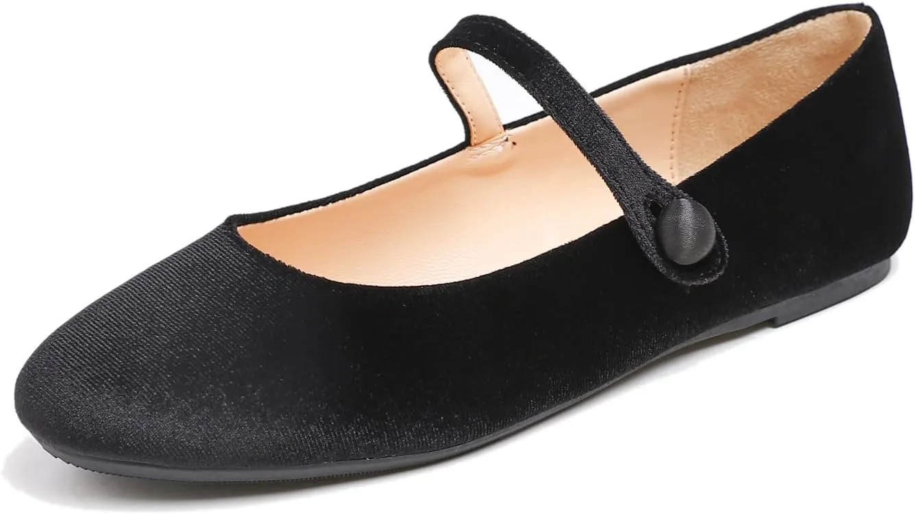 FEVERSOLE Women's Mary Jane Fashion Round Toe Easy Buckle Slip On Flats