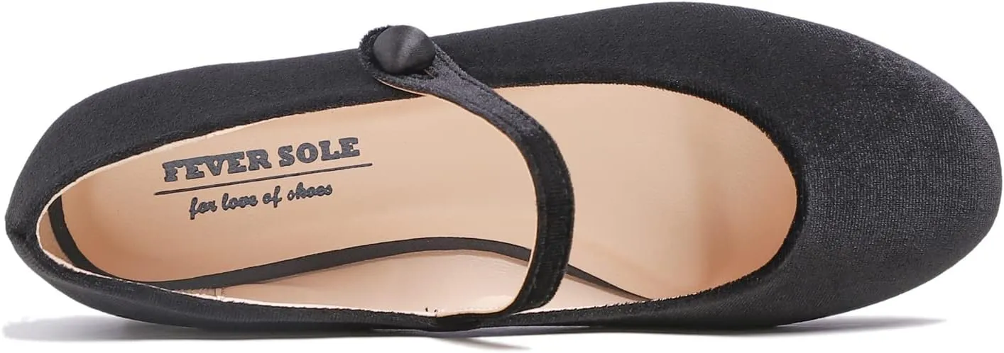 FEVERSOLE Women's Mary Jane Fashion Round Toe Easy Buckle Slip On Flats