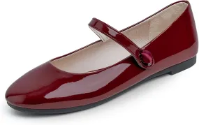 FEVERSOLE Women's Mary Jane Fashion Round Toe Easy Buckle Slip On Flats