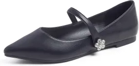 FEVERSOLE Women's Pointed Mary Jane Shoes Fashion Strap Buckle Slip On Flats