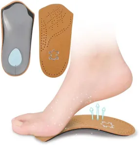 Leather Orthotic Inserts with Metatarsal Pad, 3/4 Arch Support Insoles Shoe and Padding at The Heel for Men and Women (EU43-44/US M10-11, 3/4 Leather Orthotic Inserts)