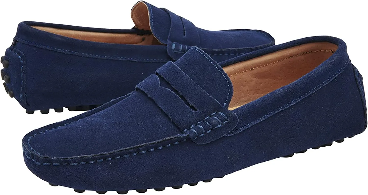 Men's Penny Loafers Moccasin Suede Leather Slip On Casual Dress Driving Shoes
