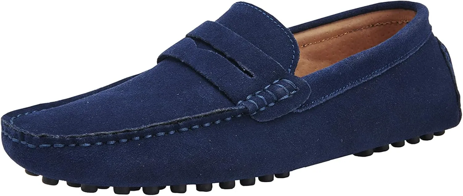 Men's Penny Loafers Moccasin Suede Leather Slip On Casual Dress Driving Shoes