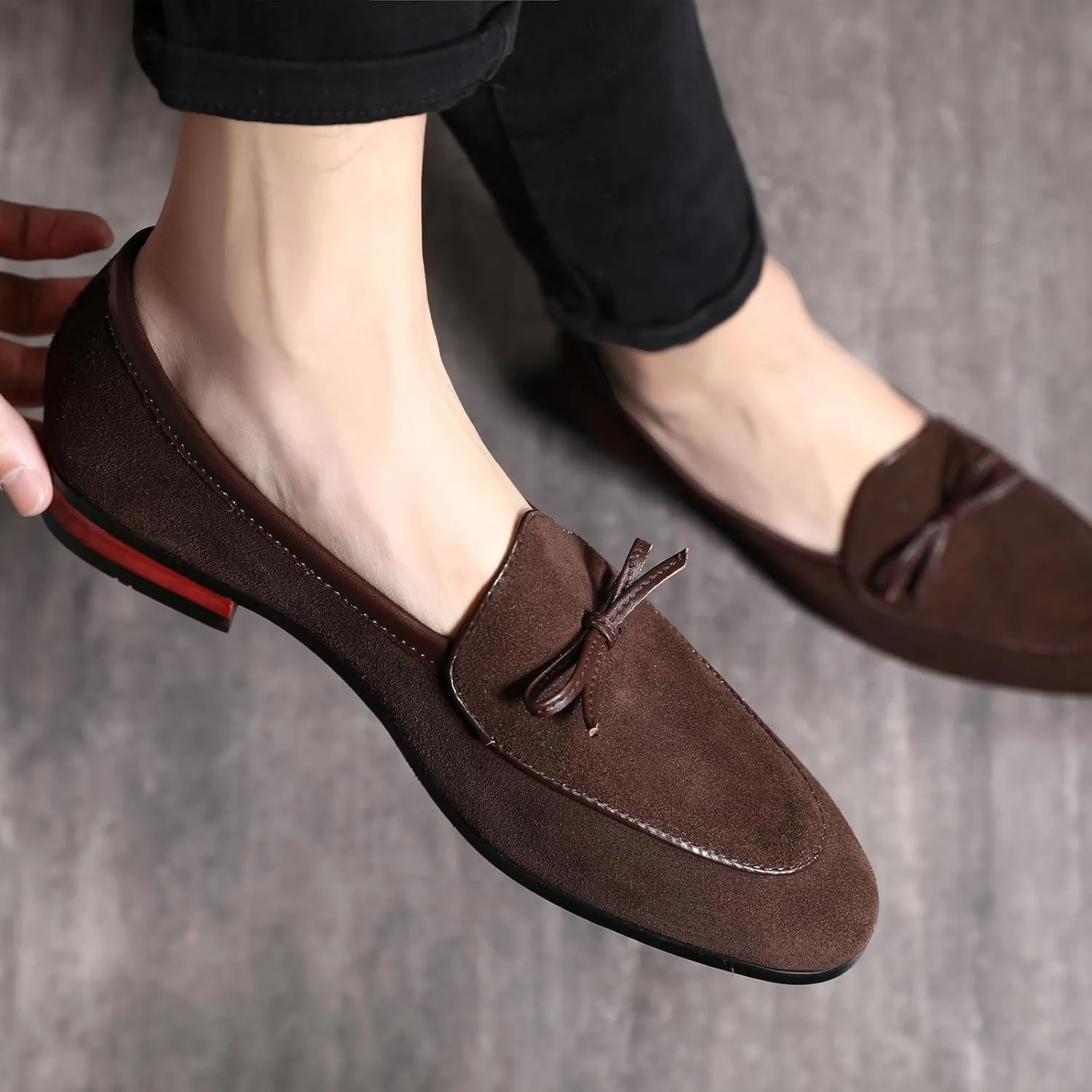 Men's Suede Bow Penny Loafers Casual Driving Slip On Tuxedo Dress Shoes Fashion Wedding Party Prom Shoes