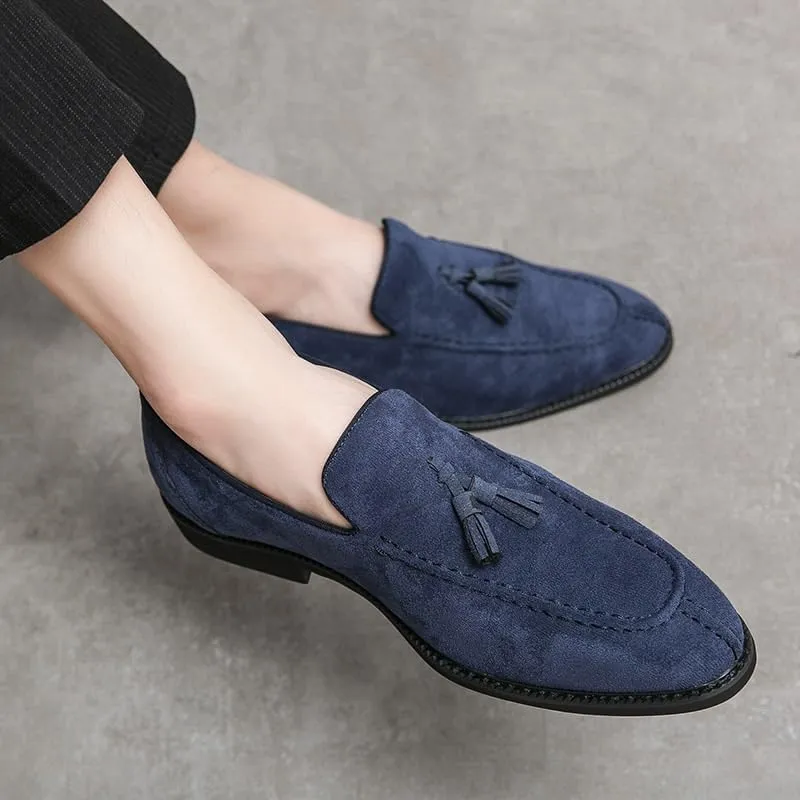 Mens Suede Tassel Loafers Comfort Non-Slip Lug Sole Slip-On Dress Shoes for Formal Business Office Church