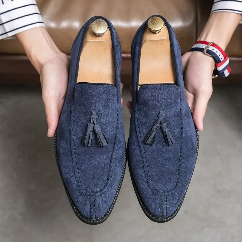Mens Suede Tassel Loafers Comfort Non-Slip Lug Sole Slip-On Dress Shoes for Formal Business Office Church