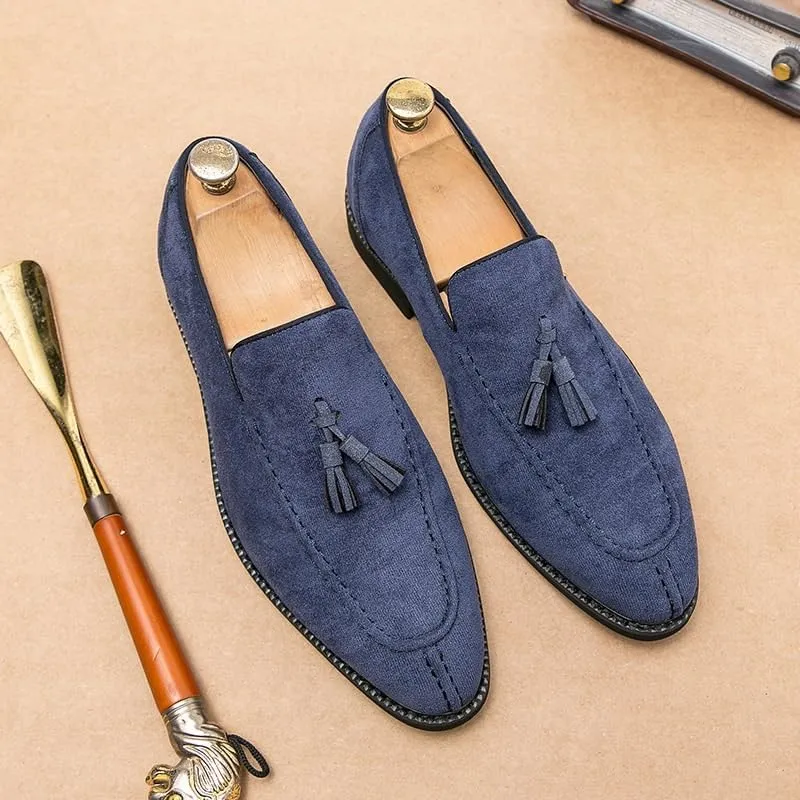 Mens Suede Tassel Loafers Comfort Non-Slip Lug Sole Slip-On Dress Shoes for Formal Business Office Church