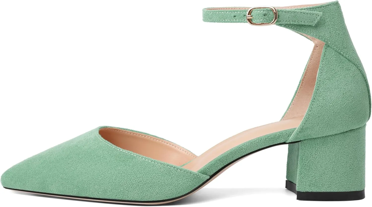 Mettesally Women's Low Block Heels Chunky Heel Closed Pointed Toe D'Orsay Pumps Ankle Strap Heeled Party Dress Shoes