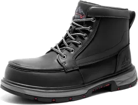 NORTIV 8 Waterproof Moc Toe Work Boots for Men Steel Toe Comfortable Leather Boots