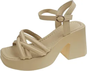 Platform Heels for Women Platform Sandals Chunky Heel Open Toe Pumps Ankle Strap Womens Wedding Party Pumps Shoes