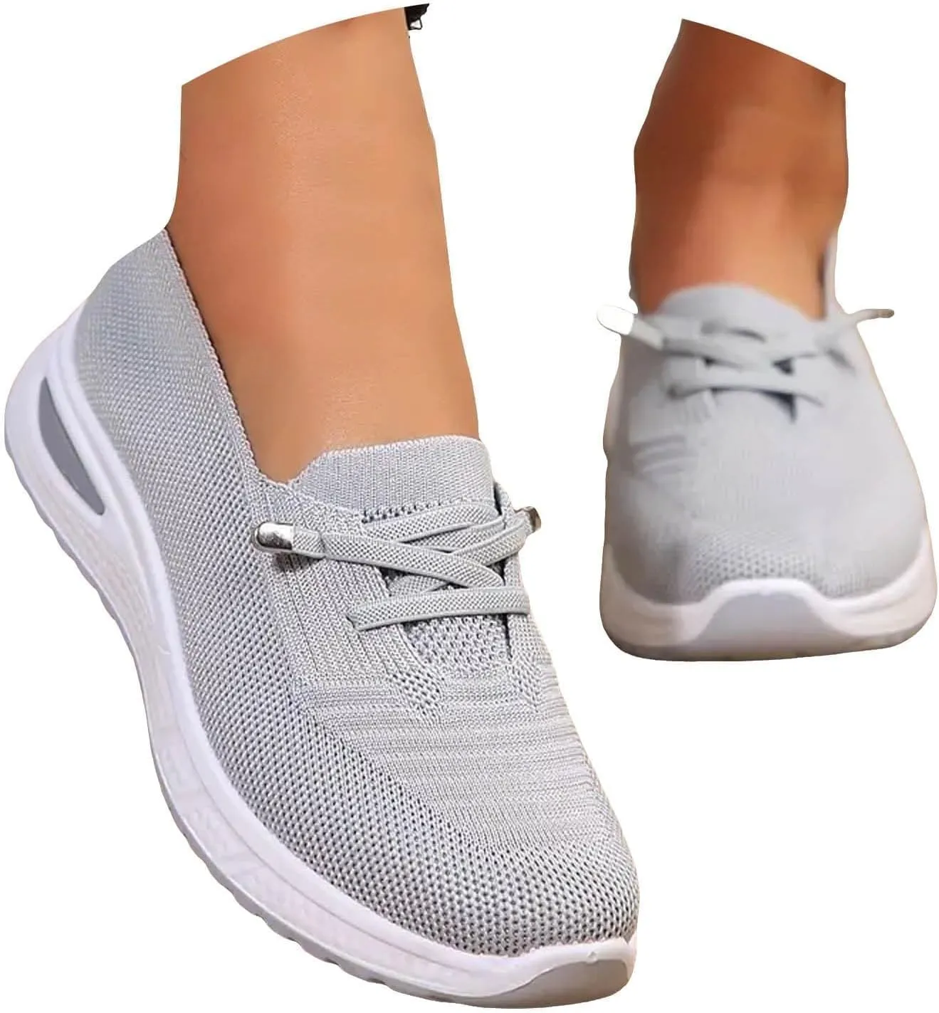 Slip On Orthopedic Shoes for Women Breathable Slip On Arch Support Non-Slip Sneakers Mesh Knitted Woven Low Top Walking Shoes Wide Width Soft Sole Shoe