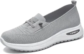 Slip On Orthopedic Shoes for Women Breathable Slip On Arch Support Non-Slip Sneakers Mesh Knitted Woven Low Top Walking Shoes Wide Width Soft Sole Shoe