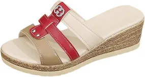 Slippers for Women Summer Beach Platform Sandals Slip on Wide Width Sandals Leather Wedge Slippers Walking Shoes