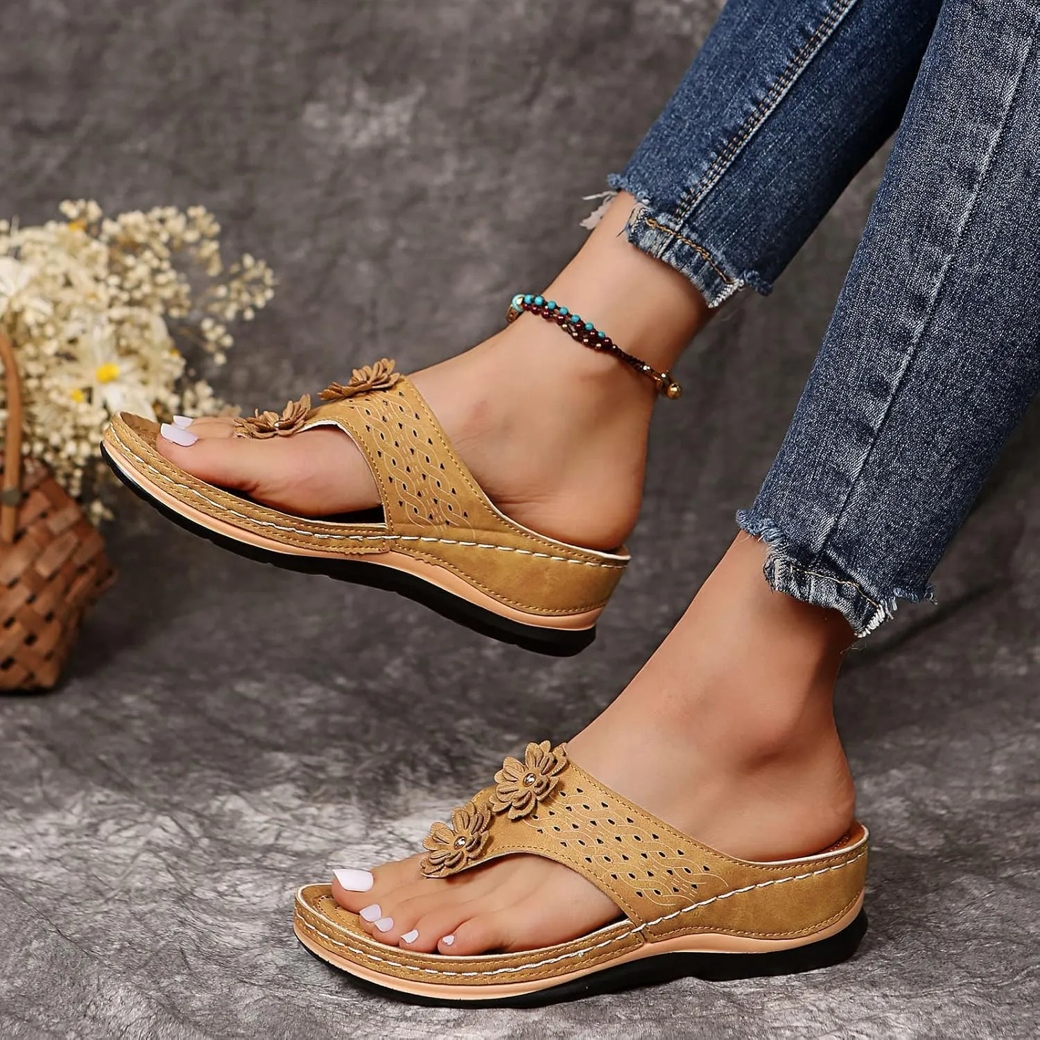 Wedge Sandals for Women Summer Beach Walking Sandals Travel Arch Support Sandals Vintage Breathable Slippers