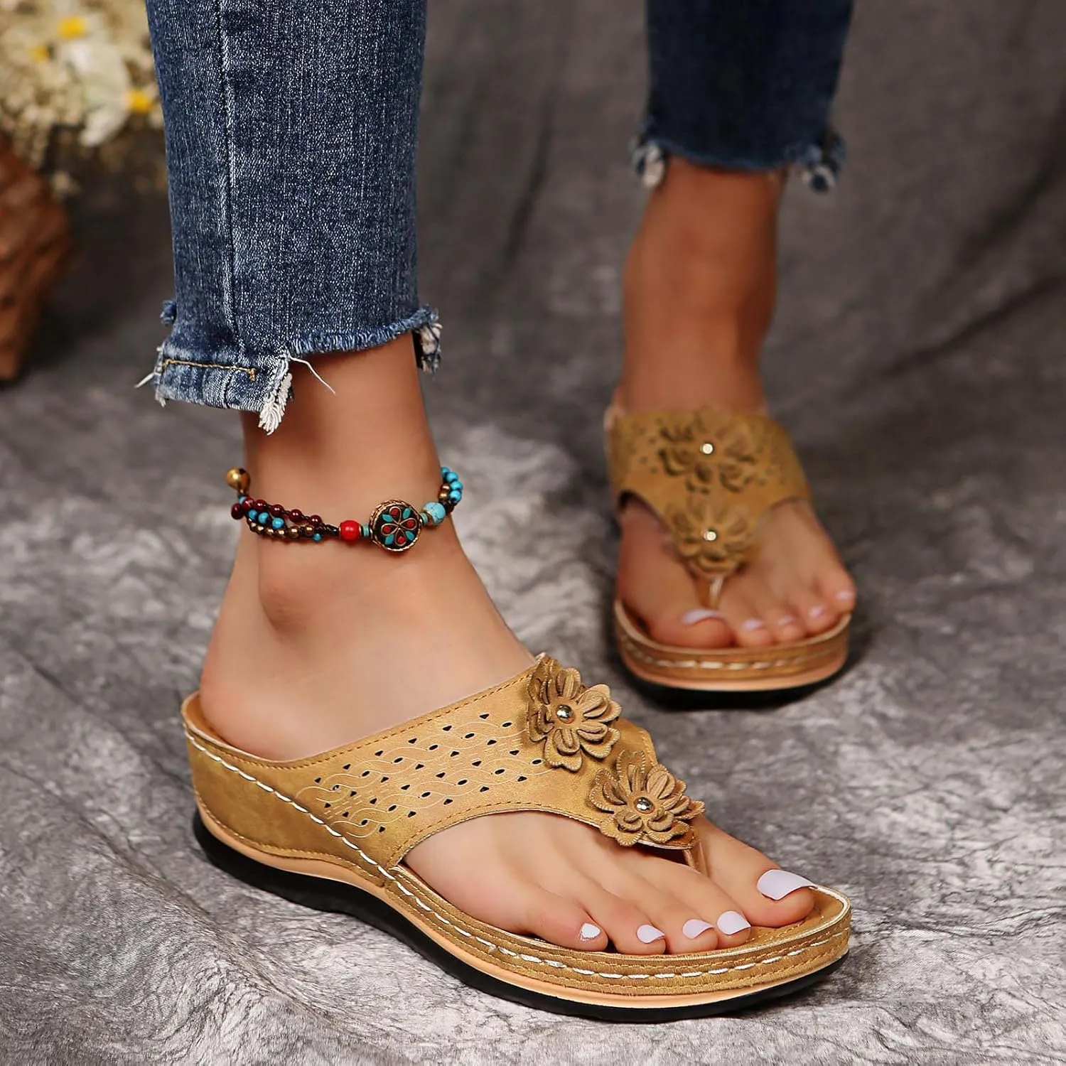 Wedge Sandals for Women Summer Beach Walking Sandals Travel Arch Support Sandals Vintage Breathable Slippers