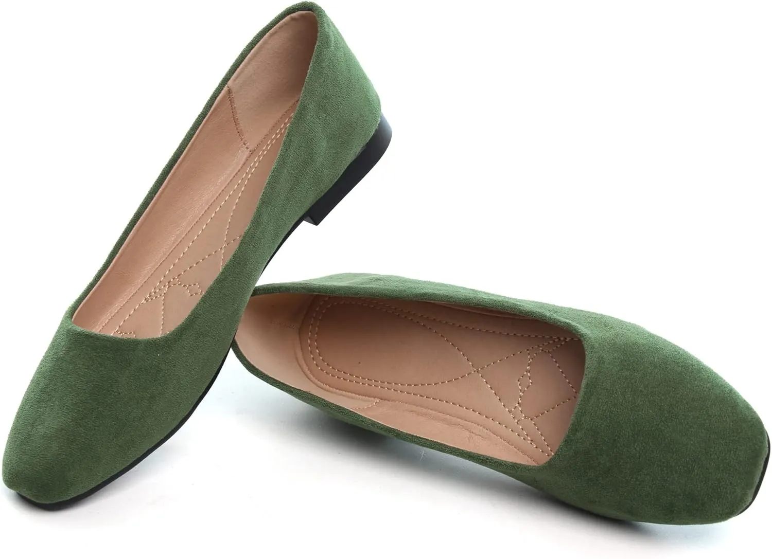 WENJIAZHIZHI Women's Flats Suede Comfortable Slip On Square Toe Loafers Ballet Walking Flats Casual Dress Shoes