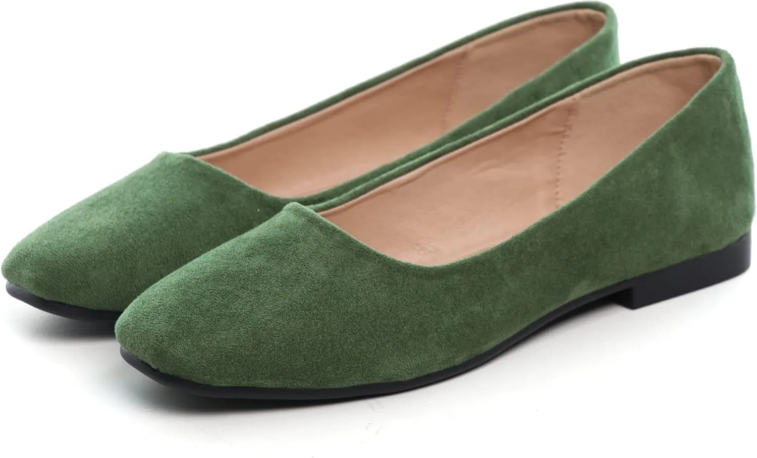 WENJIAZHIZHI Women's Flats Suede Comfortable Slip On Square Toe Loafers Ballet Walking Flats Casual Dress Shoes