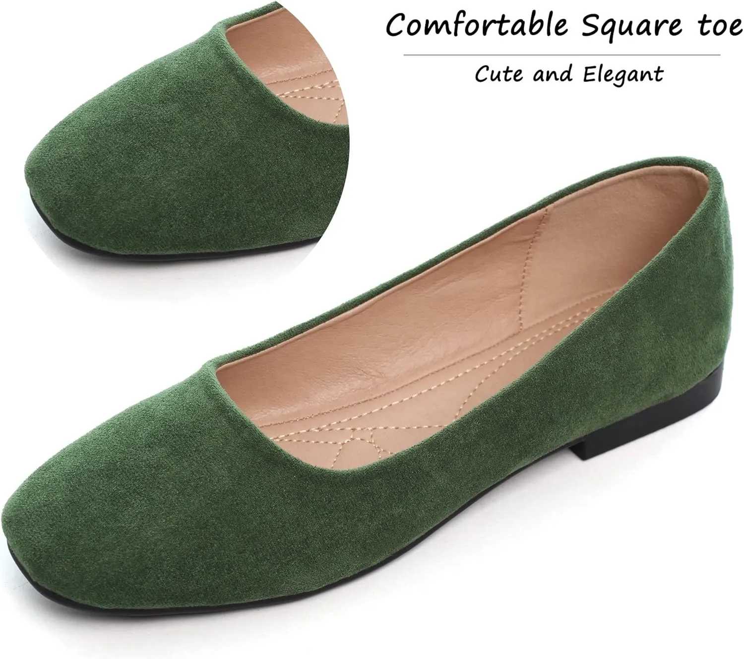 WENJIAZHIZHI Women's Flats Suede Comfortable Slip On Square Toe Loafers Ballet Walking Flats Casual Dress Shoes