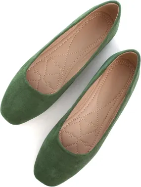 WENJIAZHIZHI Women's Flats Suede Comfortable Slip On Square Toe Loafers Ballet Walking Flats Casual Dress Shoes
