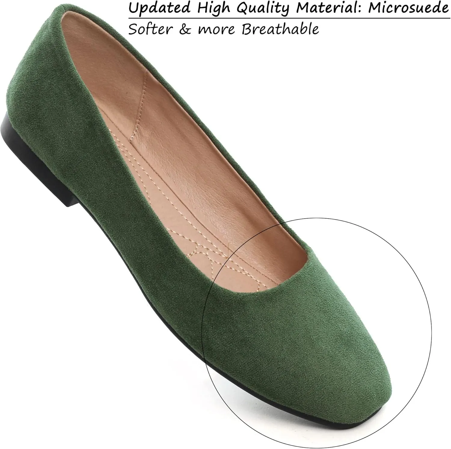 WENJIAZHIZHI Women's Flats Suede Comfortable Slip On Square Toe Loafers Ballet Walking Flats Casual Dress Shoes