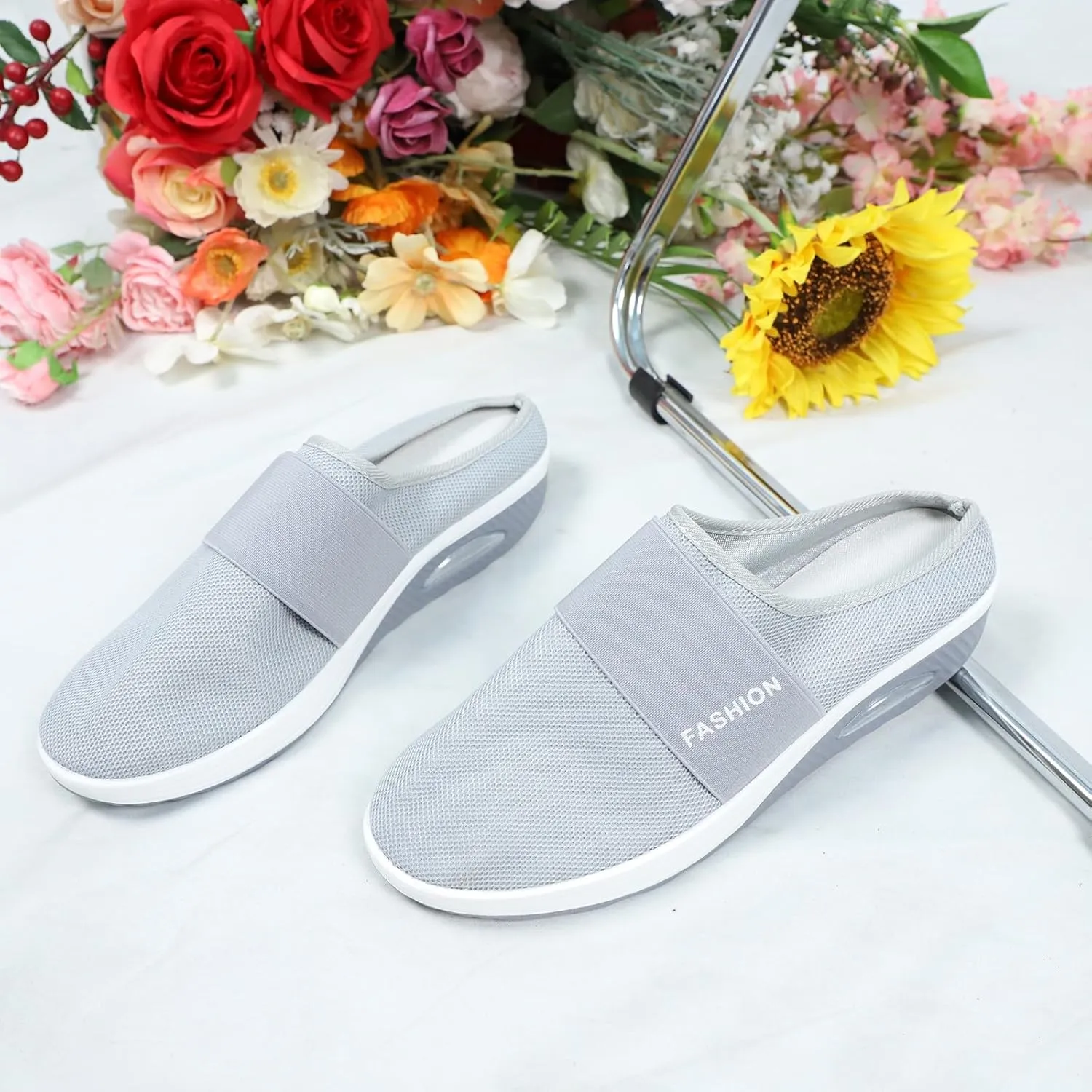 Women's Backless Walking Sneakers Summer Slip-on Slip On Shoes Women Loafers Black Casual Shoes High Top Sneakers Steel Toe Tennis Shoe Trainers Shoe