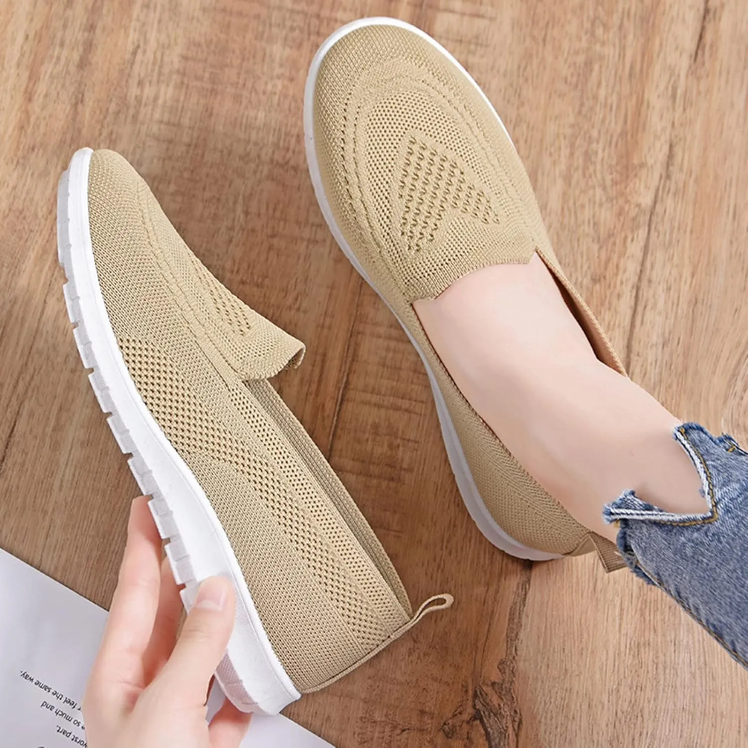 Womens Casual Slip On Loafers Comfortable Walking Shoes Lightweight Canvas Sneakers Flat Non Slip Flats