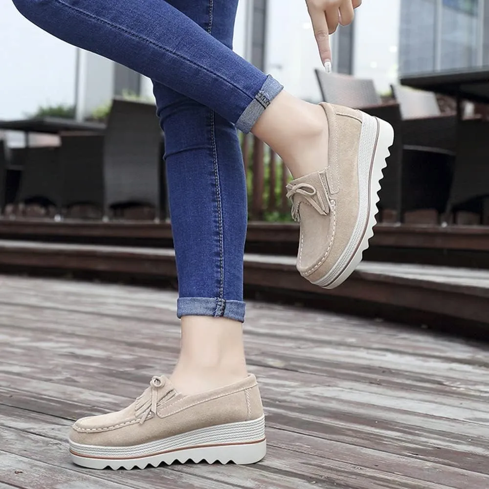 YING LAN Women Slip On Loafers Comfort Suede Moccasins Wide Low Top Shoes